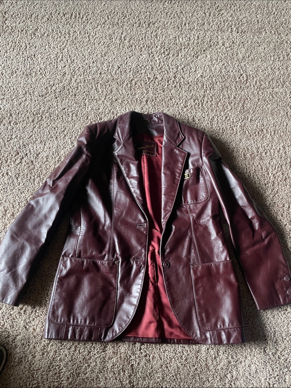 Etienne Aigner Burgundy Leather Blazer Jacket